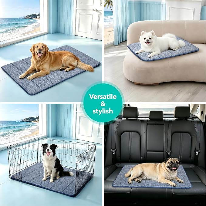Dog Cooling Mat for Large Dogs – 30"x20" Orthopedic Memory Foam Pad for Summer, Hot Weather & Joint Relief | Washable, Non-Slip Crate Mat for Senior Dogs, Travel & Home (Wander Blue)