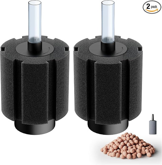 Aquarium 2 Pack 50-80 Gallon Sponge Filter with Ceramic Media and Air Stone Quiet Fish Tank Filters fit Breeding Fry Betta Shrimp Fish Tank