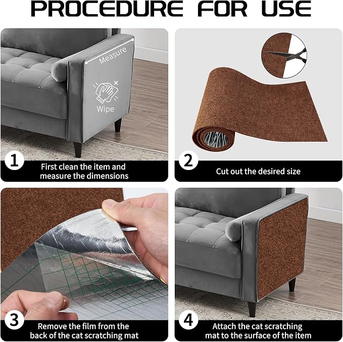 2 Pcs 78.8"x15.8" Cat Scratch Mat, Cat Scratch Couch Furniture Protector, Trimmable Self-Adhesive Cats Scratch Pads, DIY Cat Scratcher for Wall Protector and Covering Cat Tower (Brown)