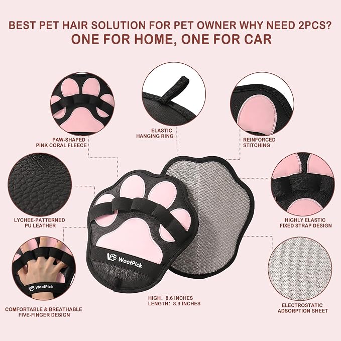 2 PCS Thickened Electrostatic Pet Hair Removal Gloves, Reusable Five-Finger Pet Hair Remover Brush for Dogs & Cats, Gentle Lint Remover Glove for Furniture, Couch, Clothes, Car Seat