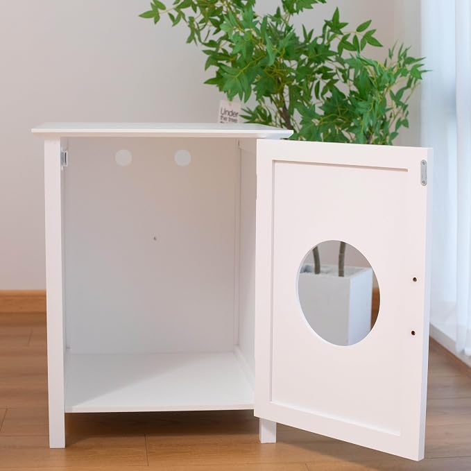 Cat Litter Box Enclosure Furniture - Stylish Hidden Washroom Nightstand With Easy Assembly Storage Cabinet - Large Pet Box Bedside Table - White As Shown One Size
