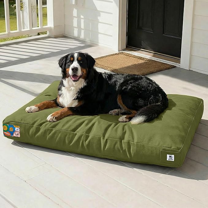 Sytopia 47 Inch Canvas Indestructible Dog Bed for Extra Large Dogs, Outdoor Chew Proof Pet Mat with Waterproof Washable Removable Cover, Indoor Patio Pet Pad, Indoor Patio Pet Pad, Green