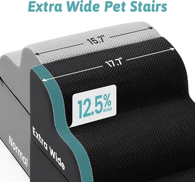 COZY KISS Detachable Curved Dog Stairs 19.7" H, 4 Step Small Dog Step for Puppy or Older Cat, Ramp for Bed, Sofa, Couch or Chair, Ladder with High Density Foam, 17.7x28.3x19.7 inch, Black