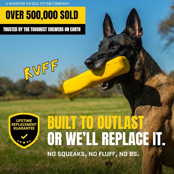 Giant XL Virtually Indestructible Dog Stick - Lifetime Guaranteed - Tough, Durable Toy for Aggressive Chewers - Safe Non-Toxic Natural Rubber - Chew & Tug - Large - 12"x2.5", Heavy 2.25lbs