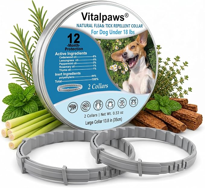 Flea Collar for Small Dogs 2 Pack - 12 Month Natural Flea and Tick Prevention for Dogs, Waterproof Puppy Flea Collar with Continuous Release, Adjustable Dog Collar