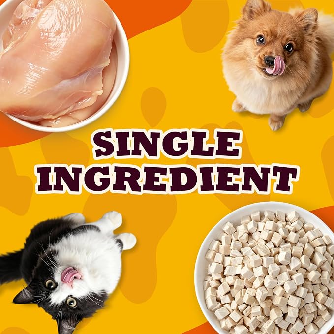 3.88 oz Freeze Dried Chicken Cubes for Dogs & Cats, Single‑Ingredient High‑Protein Grain-Free Treats, Large‑Sized Pet Snack Food Topper and Training Rewards for Multi‑Pet Households