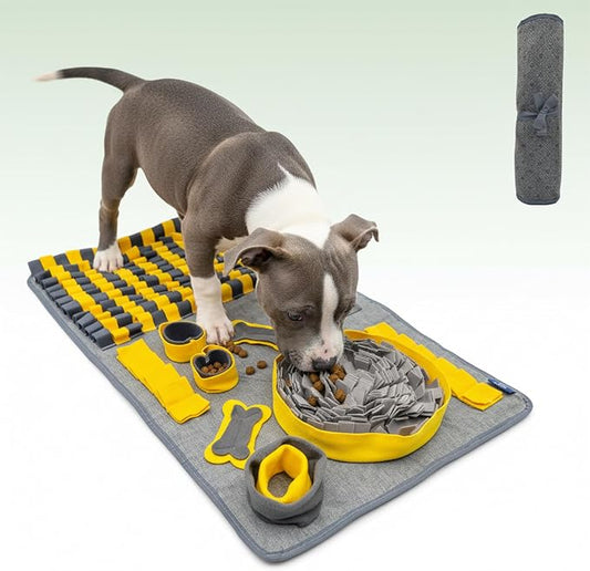CareCoop M Snuffle Mat for Dogs Yellow - Large Interactive Dog Puzzle Toy Enrichment Feeding Mat for Mental Stimulation, Slow Feeder Nosework Game, Washable Non-Slip Sniff Mat for Medium Dogs