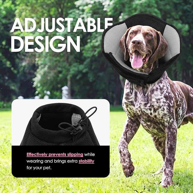 AOFITEE Dog Cone - Soft Dog Cone Collar to Stop Licking, Adjustable Comfy Cones for Dogs After Surgery, Foldable Cones for Dogs Elizabethan Pet Collar for Medium Pets, Pet Recovery Collar, Black M