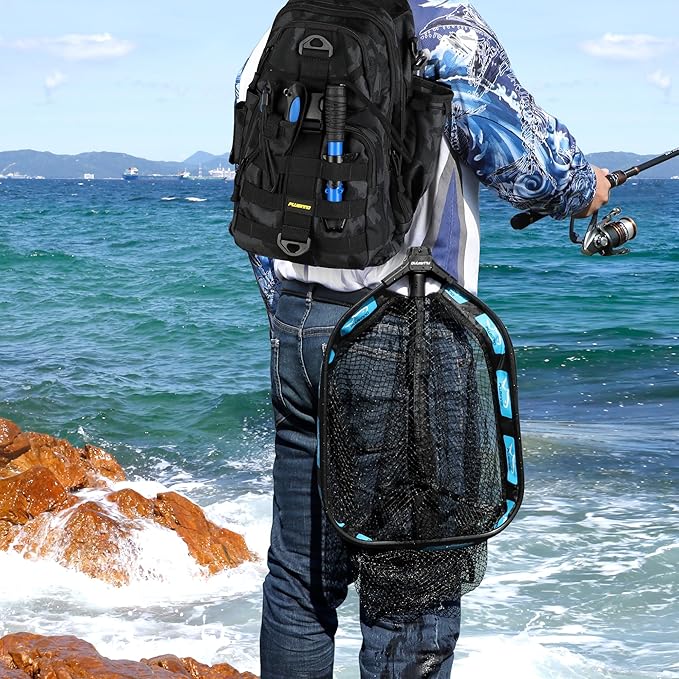 PLUSINNO Floating Fishing Net for Steelhead, Salmon, Fly, Kayak, Catfish, Bass, Trout Fishing, Rubber Coated Foldable Landing Net with Fixed or Telescoping Pole Handle, Fishing Gear and Gifts for Men