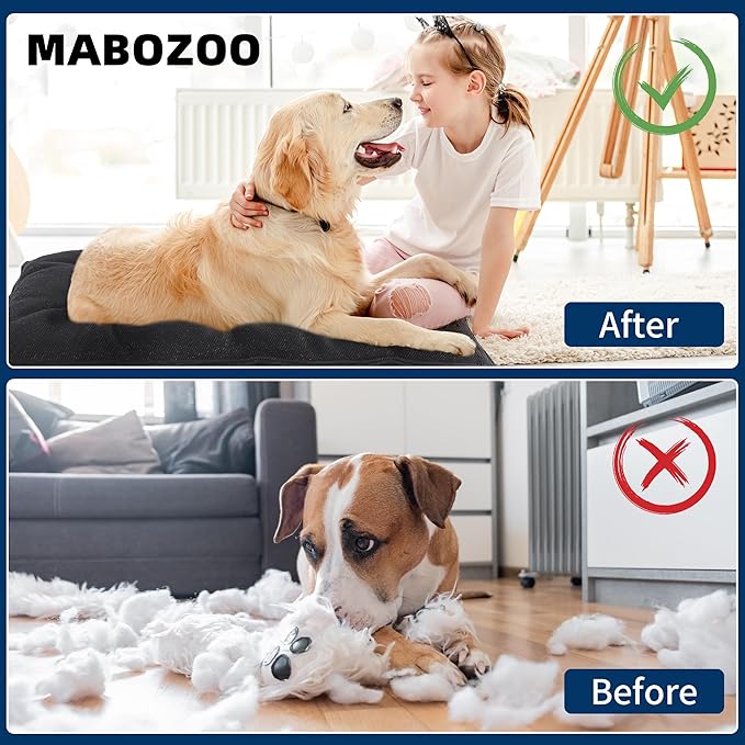 MABOZOO Chew Proof Indestructible Dog Beds for Aggressive Chewers,Durable Dog Crate Pad,Washable Tough Pet Mats for Kennel,Black,Small 17x23 in
