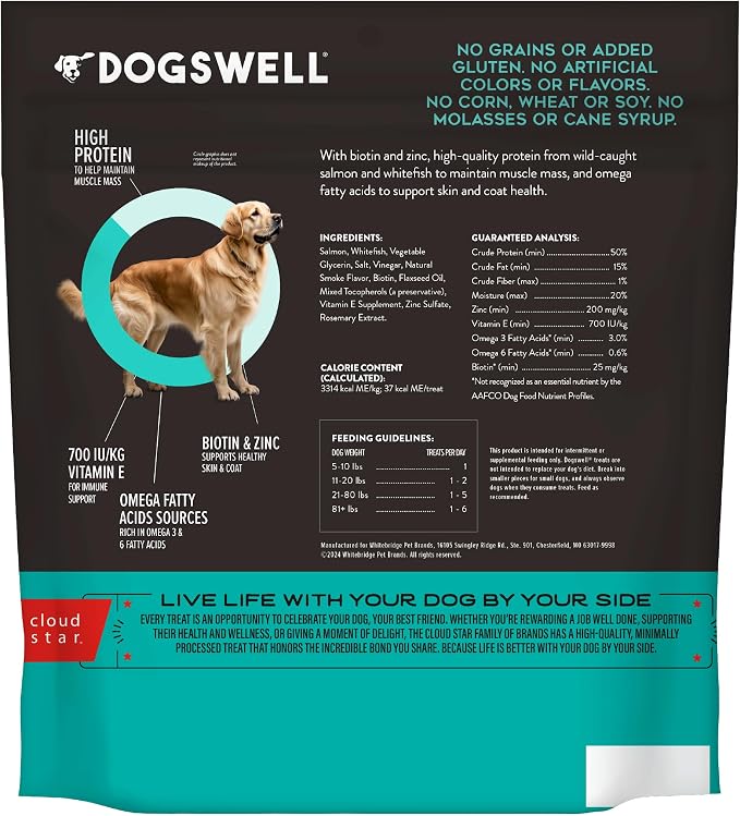 DOGSWELL Skin & Coat Jerky Dog Treats, Salmon, 18 oz. Pouch