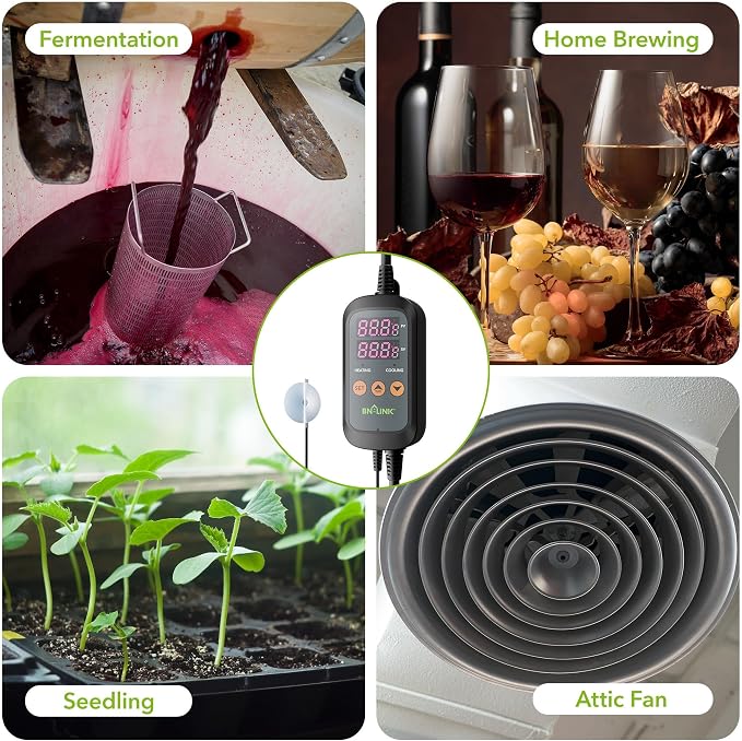 BN-LINK Smart WiFi Digital Temperature Controller Heating Cooling, Works with Alexa and Google Home. For Reptiles Aquarium Carboy Homebrew Breeding Fermenter Seed Germination °C/°F -40-176°F 15A/1875W