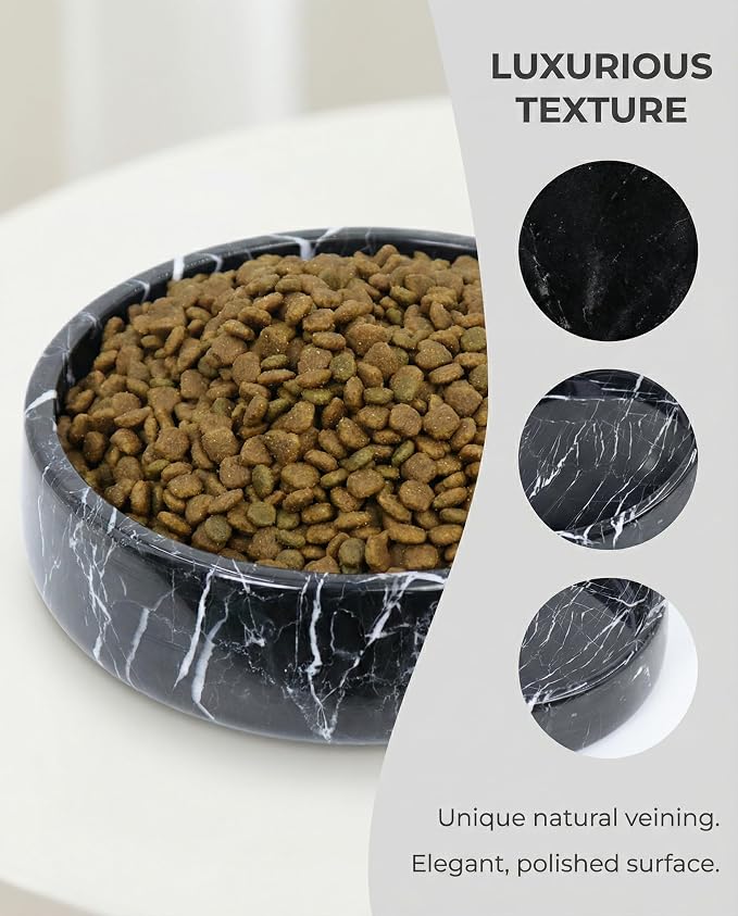 OOBOOB Natural Marble Dog Bowls, Heavy Non-Slip Dog Food Bowl & Pet Bowls for Dogs and Cats, Stylish Modern Design for Feeding Station & Home Decor