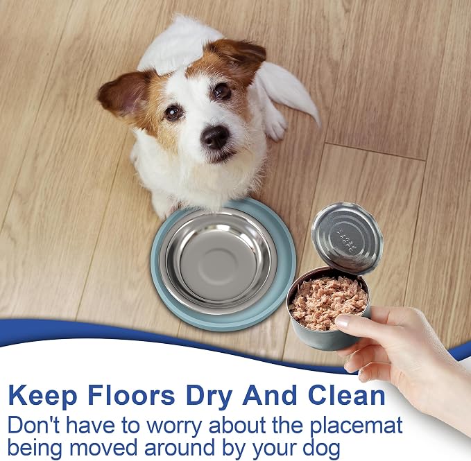 Arespark Pet Silicone Food Mat, 6in x 6in Set of 2 Nonslip Waterproof Feeding Bowl Mat with Raised Edges for Food and Water Prevent Spills, Round Eating Tray for Dog Cat Puppy Kitten (Light Blue)