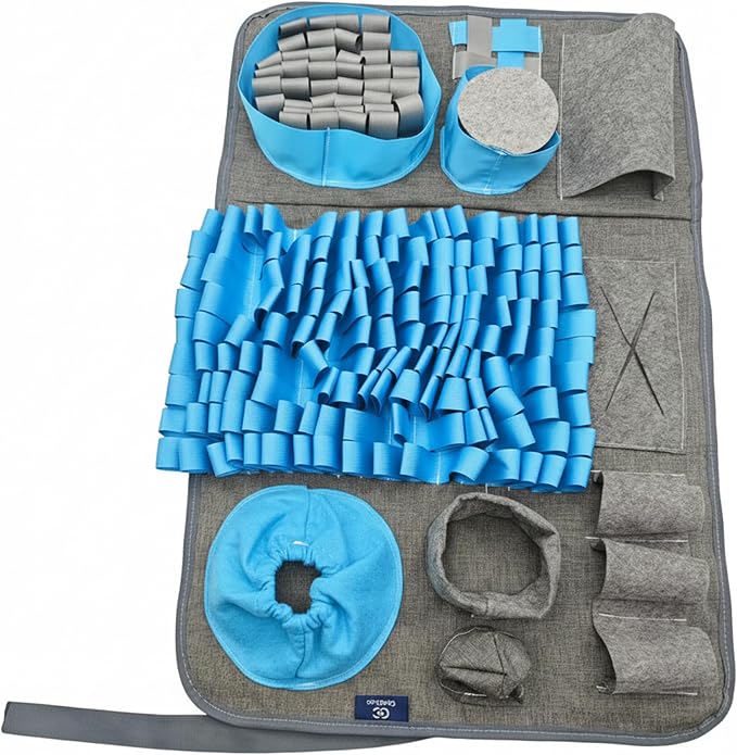 S Snuffle Mat for Dogs Blue - Interactive Dog Puzzle Toy Enrichment Feeding Mat for Mental Stimulation, Slow Feeder Nosework Game, Washable Non-Slip Sniff Mat for Small Dogs