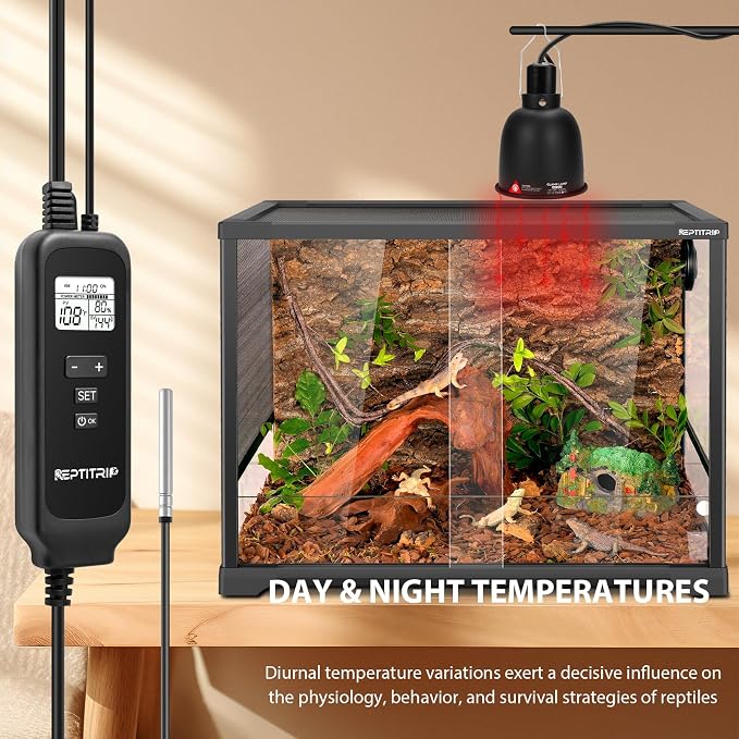 REPTITRIP 5.5" Reptile Heat Lamp Fixture with PID Dimming Thermostat, Independent Day Night Temperature Control, MAX 100W (Bulb Not Included)