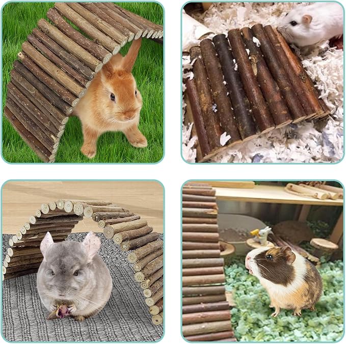 Tfwadmx Wooden Hamster Bridge, Extra Large 2 Pcs Small Animal Bendy Bridge Tunnel Hut Hideout Ladder Hideaway Climbing Chew Toy for Gerbil Guinea Pig Chinchilla Rabbit Ferret Hedgehog Rat Gerbil