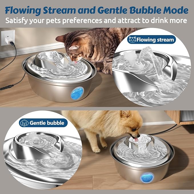 ORSDA Cat Water Fountain Stainless Steel 67oz/2L, Automatic Pet Drinking Fountain with Water Level Window, Dog Water Bowl for Cats and Small Dogs- 12Pcs Filters (D36)