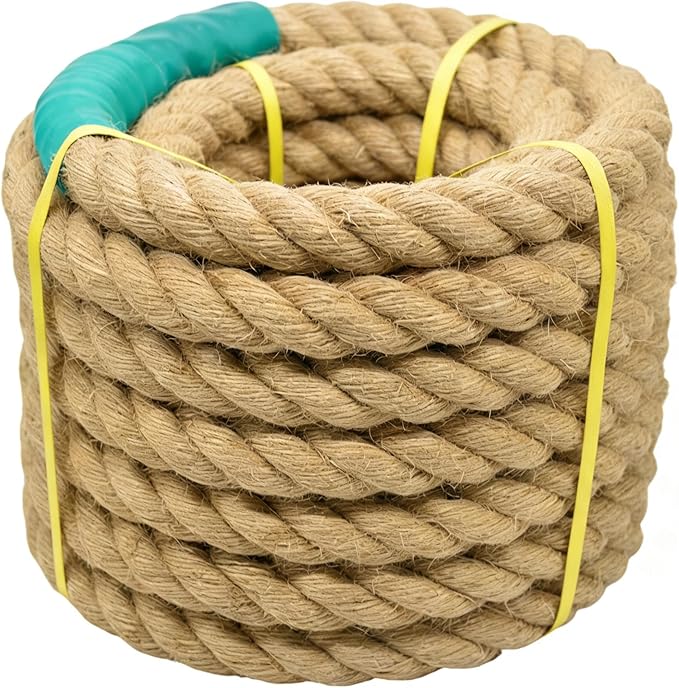 Jute Rope Natural Jute Manila Rope Nautical Hemp Twisted Natural Thick Heavy Duty Ropes for Crafts, Bundling,Anchor, Hammock, Nautical, Tug of War, Railings,Decorate (2 in X 50 Ft)