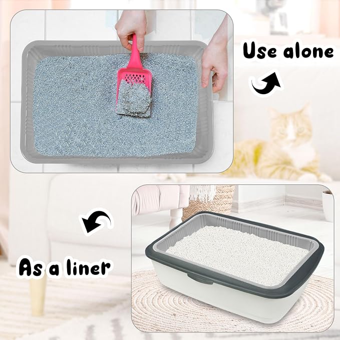 Tessco for you 30 Pack Disposable Cat Litter Boxes, Plastic Leakproof Litter Trays for Cats, Disposable Travel or Temporary Litters Pan for Kittens and Small Pets, 16.7 x 10.5 x 3.4 Inch(Gray)