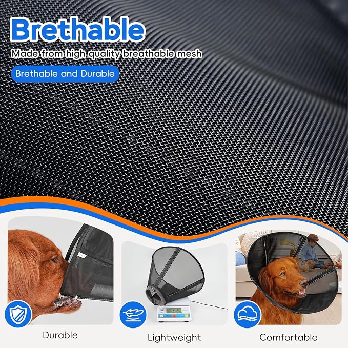 Breathable Mesh Dog Cone Collar for Surgery, Soft Elizabethan Recovery Alternative to Stop Licking,Pet Neck Collar for Large Medium Small Breeds, M