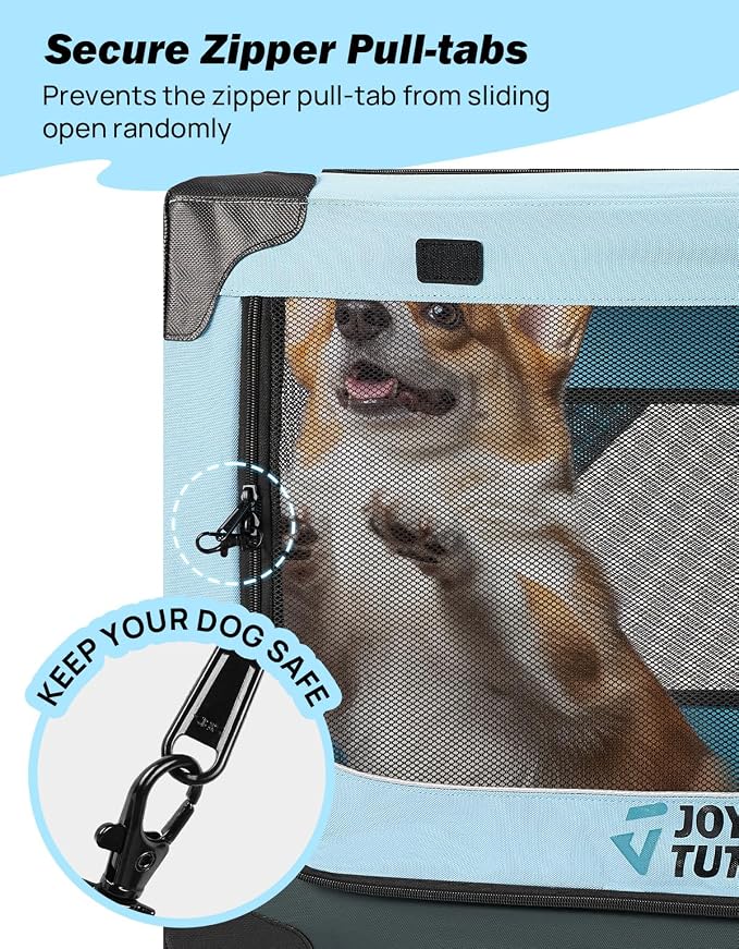 JOYTUTUS 26 Inch Collapsible Dog Crate, Steel Frame 8-Bar Foldable Soft Kennel, Portable Travel Crate for Medium Dog Up to 33lbs, Oxford Cat Carrier Fit for Car Travel Indoor Outdoor