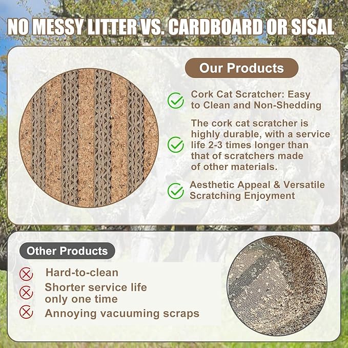 Natural Cork-Cat Scratch Pad-Cat Scratch Mat Rug-Avoid Cat Couch Protector-Cat Scratch Furniture Protector for Post/Sofa/Floor-Indoor Wall Scratchers-Cat Scratching Carpets-Stretching-Kitty Gifts