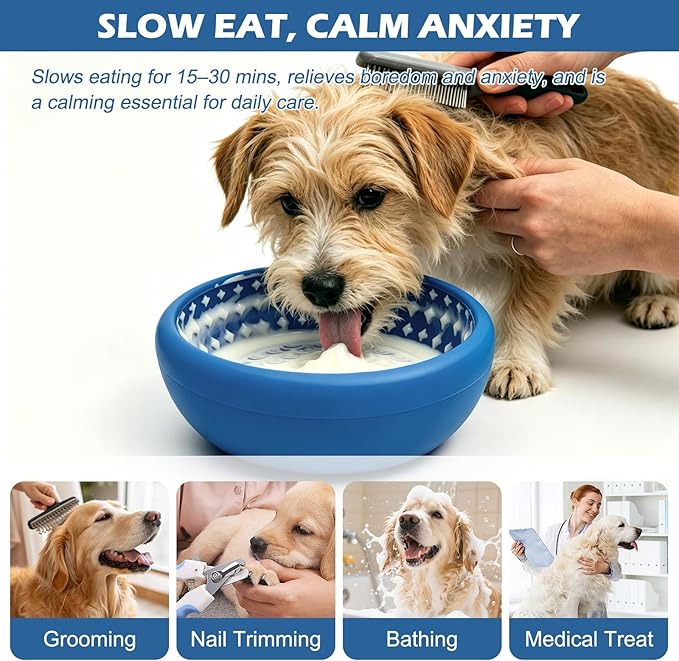 Slow Feeder Dog Bowls for Cats, Silicone Puzzle Pet Anxiety Relief Lick Mat | 2 cups,food-grade BPA free, strong suction,dishwasher safe,small medium large breeds , dry wet frozen food,slow down eating