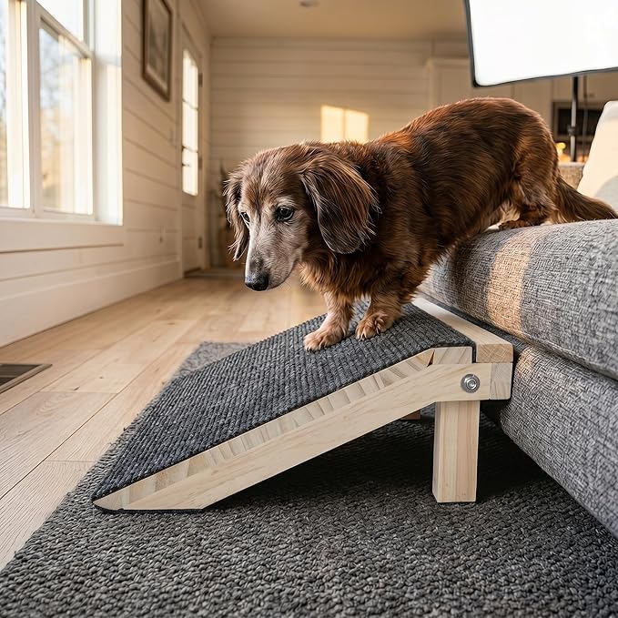 Dog Ramp for Stairs 4 Pack - Adjustable Wooden Stair Wedges for Small Dogs, Foldable Indoor Dog Stair Ramp and Non-Slip Pads for Senior and Short-Legged Pets