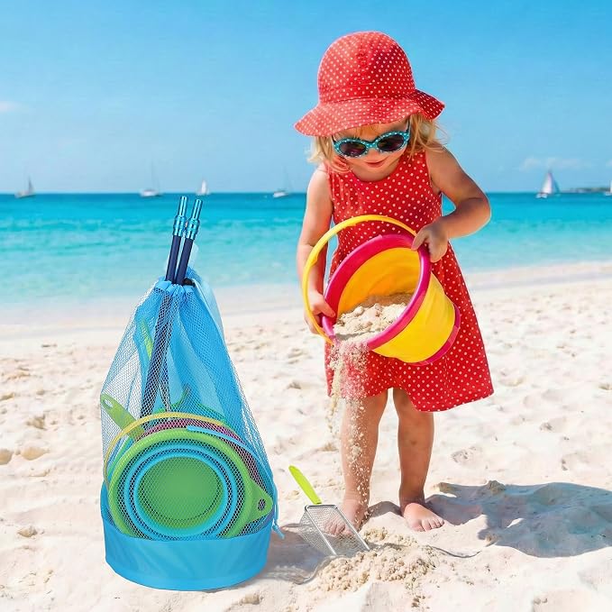 2 Pack Telescopic Kids Fishing Net with Handle, 2 Collapsible Bucket Sand Pail, Stainless Steel Foldable Fishing Net Small Fishing Butterfly Bug Net Beach Shovel with Storage Bag