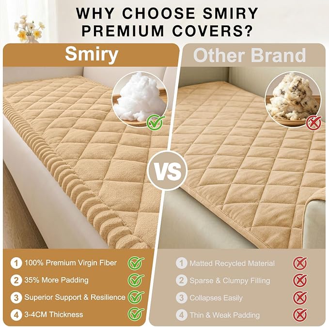 Smiry Couch Cover for Dogs, Non Slip Washable Pet Sofa Protector for Large Dogs, Cats, Fuzzy Plush Sofa Covers for 3 Cushion Couch, Against Fur, Dirt & Scratch Resistant, Camel, 27.6"×70.9"