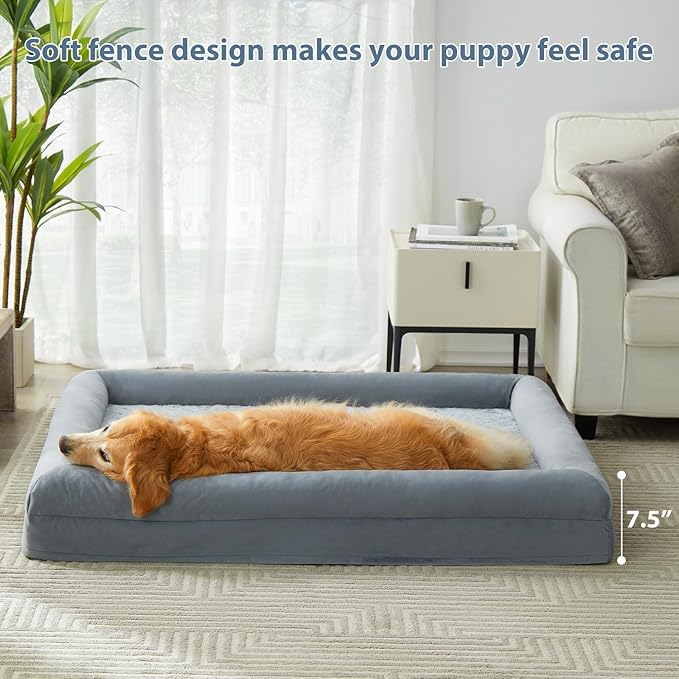 WNPETHOME XXXL Big Dog Bed for Large Dogs, Washable Dog Couch with Removable Waterproof Cover, Orthopedic Pet Sofa Bed with Bolster Sides, 53 x 43 x 7 Inches