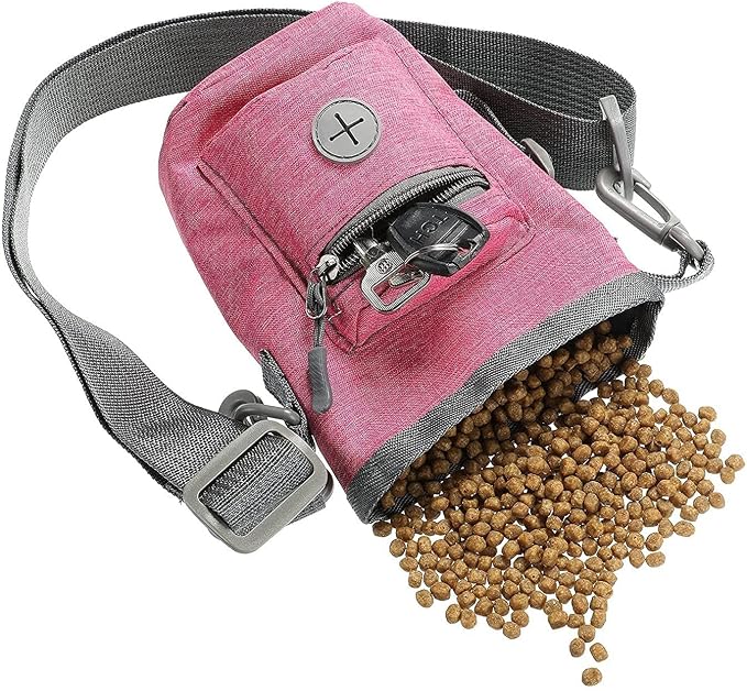 Portable Dog Treat Pouch Dog Training Treat Pouch Dog Training Treat Bag Pet Trainer Waist Bag Built-in Poop Bag Dispenser Dog Walking Bag Pet Outdoor Travel Bag Feeding Bag For Kitten Puppy (Pink)
