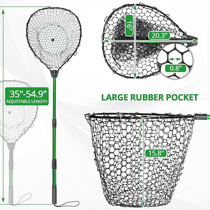 Rubber Fishing Net with Telescoping Handle - High Strength Landing Net for Fishing with Soft Rubber Netting, Two Sizes Options
