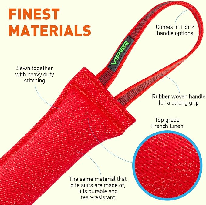 Viper Synthetic K9 Tug Toy with Dual Rubberized Handles for Dog Training & Interactive Play - Durable Tug of War Toy for Small, Medium & Large Dogs, Drive Building Reward Toy - 16" x 2.5" Red