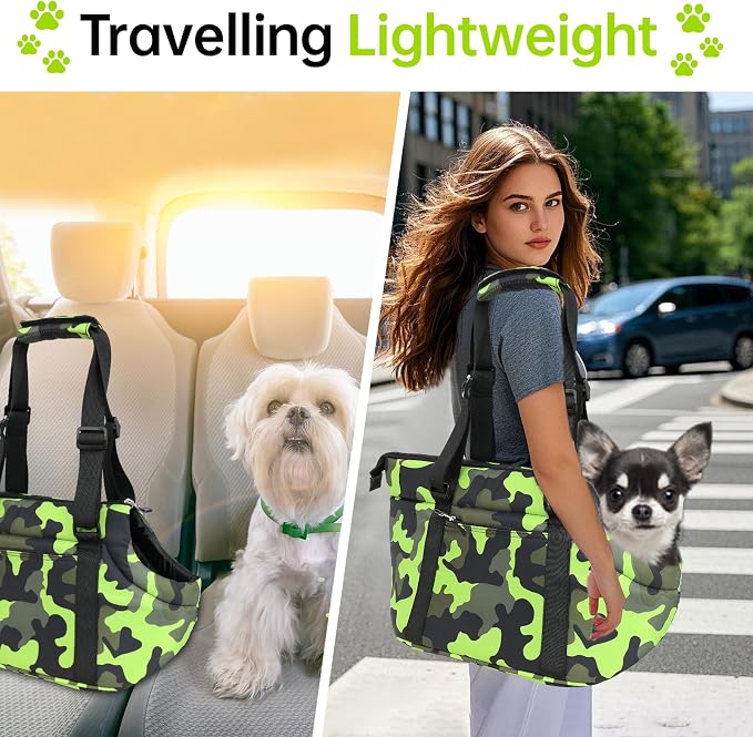 10mm Padded Tote Bag Carrier for Dog Cat Below 9 lb/4kg-Camouflage Green