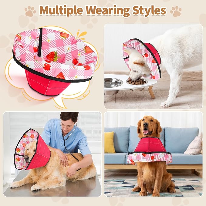 Soft Dog Cone Collar After Surgery: Adjustable Long Foldable Comfy Recovery Shame Elizabethan Stop Licking Small Medium Large Dogs (Red, M)
