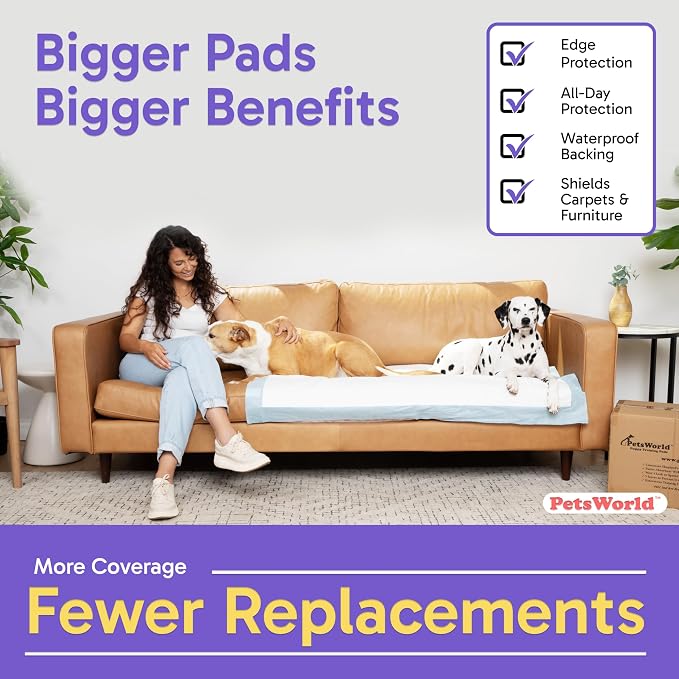 PetsWorld Enormous Dog Pee Pads 37"x54" 800 Count – XXXL Pet Pee Pads for Giant Dogs & Pets, Heavy Duty Leak-Proof Dog Training Pads, Super Absorbent Quick-Dry Potty Pads with Adhesive Tabs