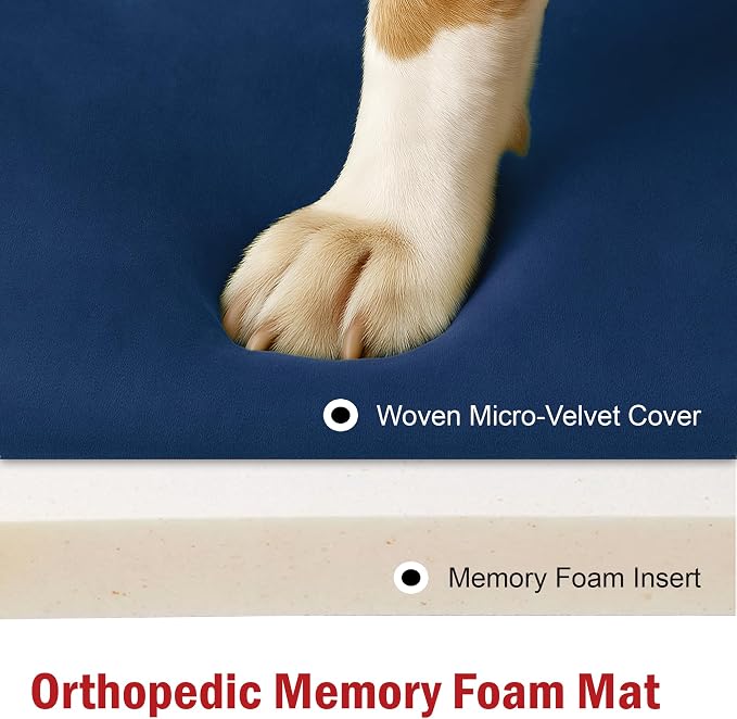 Majestic Pet Orthopedic Memory Foam Dog Crate Mat - Plush Pet Bed Pad for Crates & Kennels | USA Crafted | 42"x26" Villa Navy