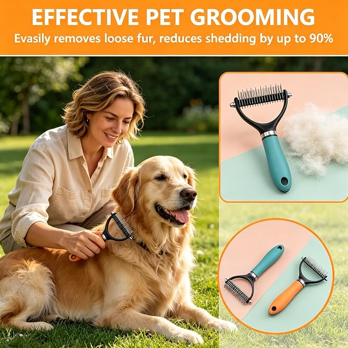 Dematting Comb for Dogs and Cats, 2026 New Rake Pet Brush for Effective Hair Removal, Deshedding Dog Brush Removing Tangles Knots for Thick Coats (2Pcs Green Set)