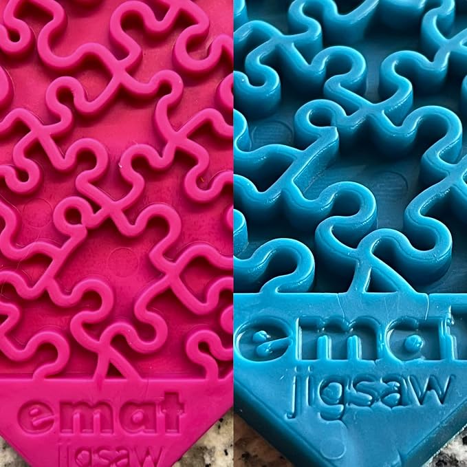 SodaPup Pink & Blue Jigsaw eMat Bundle – Durable Lick Mat Feeder Made in USA from Non-Toxic, Pet-Safe, Food Safe Rubber for Avoiding Overfeeding, Digestive Health, Calming, More