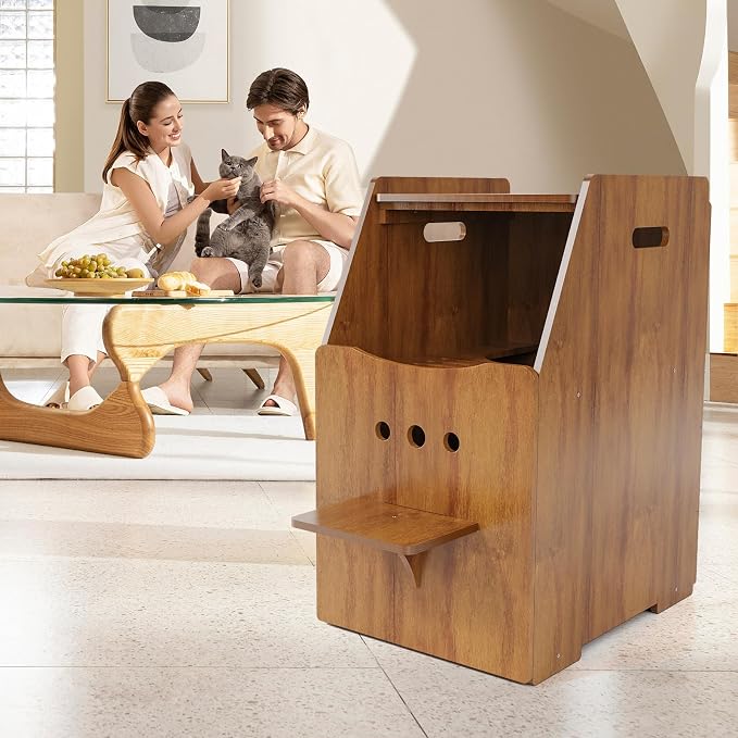 Cat Litter Box Enclosure,Enclosed Litter Boxes Cabinet,Top Entry Litter Box Enclosure,Tall Hiden Litter Furniture,Wood Cat Toilet with Filter and Stairs for Indoor Cats,Dog Proof (Brown)