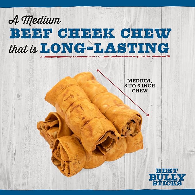 Best Bully Sticks Peanut Butter Beef Cheek Treats - Medium 4 Count (Pack of 1) - All-Natural, Collagen-Rich, Healthy Dog Treats