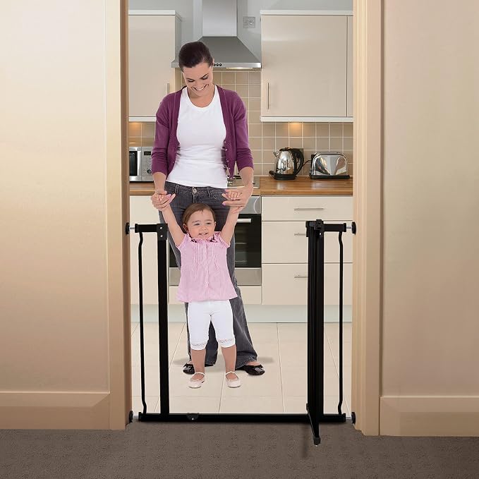 Dreambaby Liberty Walk Thru Baby Safety Gate Set - with 3.5inch Extension Panel, Fits 29.5-36.5inch Openings - Pressure Mounted Security Gates - Model L1992BB - Black