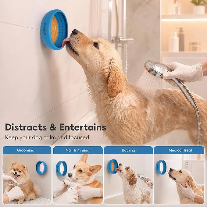 Dog Lick Bowl with Bone Chew Toy, BPA Free Silicone Slow Feeder Dog Bowl, Lick Mat for Dogs with Strong Suction, Dog Freezer Bowl for Anxiety Relief, Paw Calm, Dishwasher (Blue, S)