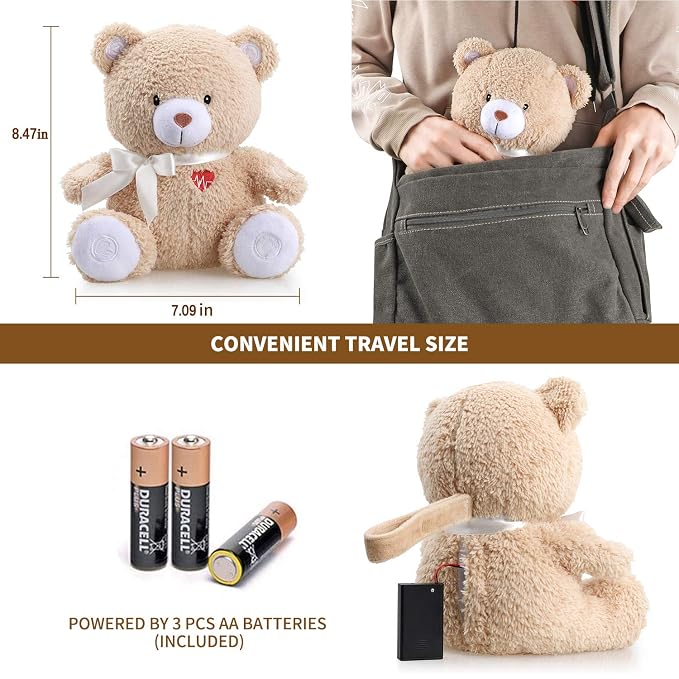 BEREST Newborns Musical Baby Sleep Soother, Mom's Heartbeat White Noise Machine, Bear Sleeping Aid with Cry Sensor|Night Light & 9 Sounds Therapy|Womb Sound Stuffed Toy for Toddler Crib|Deep Brown