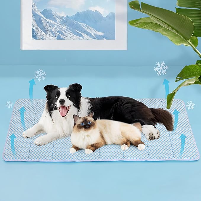 Dog Cooling Mat for Large Dogs – 47"x29" Orthopedic Memory Foam Pad for Summer, Hot Weather & Joint Relief | Washable, Non-Slip Crate Mat for Senior Dogs, Travel & Home (Blue)