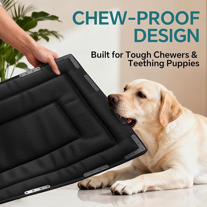 HOMBYS Indestructible Chew Proof Dog Bed with 12 Metal Rivets - Ultra Durable 1" Thick Foam Kennel Mat for Aggressive Chewers & Teething Puppies, Waterproof Pet Bed Fits Dog Crates (X-Small-23 x 17")