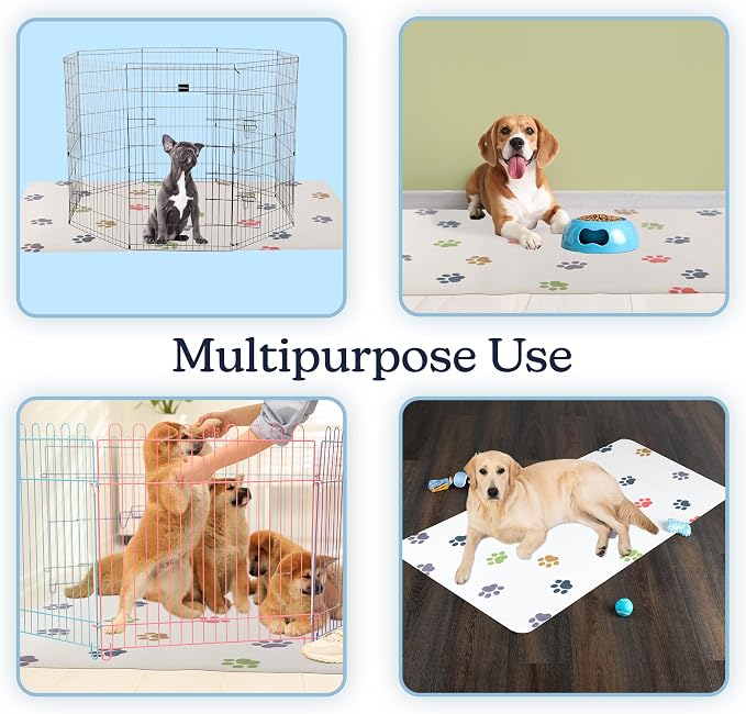 Dog Mat for Food and Water, Crate Pad, and Floor Protector - 55” x 28” Extra Large PVC Memory Foam Pad with Non-Slip Bottom - Stain, Scratch, and Water-Resistant Floor Mat by PETMAKER (Dog Bones)