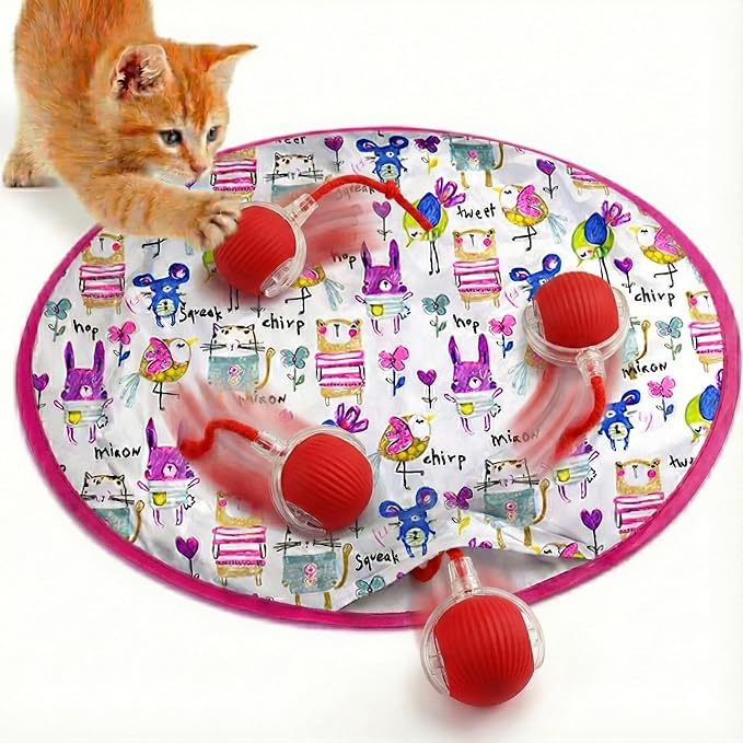 Interactive Mouse-Catching Cat Toy with Motion Sensor | Rechargeable Ball with Beep & LED Lights | Engaging Game for Indoor Cats, Reduces Boredom & Encourages Play (Pink Single Layer)